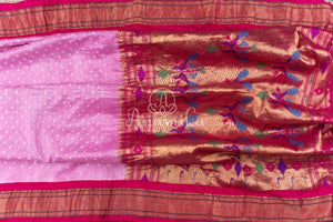 Shades oh Pink Bandini Pure Silk saree with a lovely paithani border