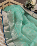 Light Blue Chanderi Silk Saree with a contrast dark blue blouse with lovely work