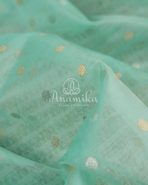 Light Blue Chanderi Silk Saree with a contrast dark blue blouse with lovely work