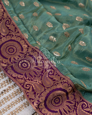 Light Green Crepe silk saree with embroidered buttas and banarasi border