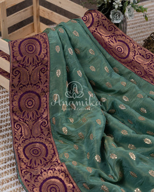 Light Green Crepe silk saree with embroidered buttas and banarasi border