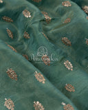 Light Green Crepe silk saree with embroidered buttas and banarasi border