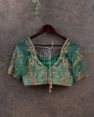 Light Green Crepe silk saree with embroidered buttas and banarasi border