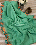 Green Kota embroidery saree with hand-painted kalamkari cutwork border