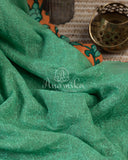 Green Kota embroidery saree with hand-painted kalamkari cutwork border