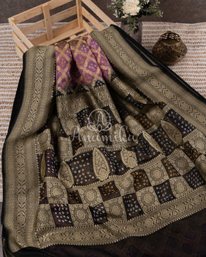Bandini Banaras Georgette saree in lovely shades of Black, pink & green