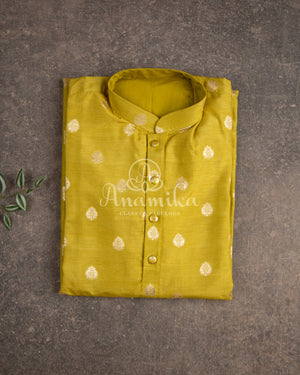 Yellowish Green Chanderi Kurta with zari woven buttas