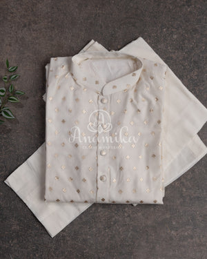 Off white Chanderi Silk Kurta with gold zari woven buttas