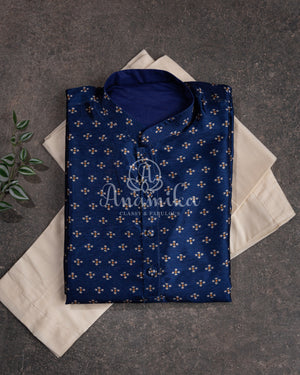 Dark Navy Blue Chanderi Silk Kurta with buttas