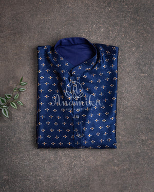 Dark Navy Blue Chanderi Silk Kurta with buttas