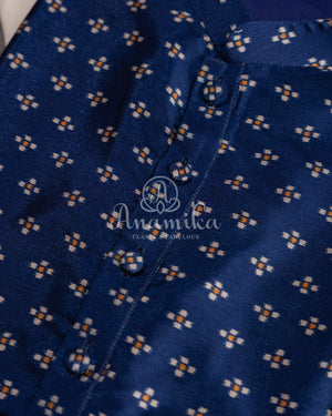 Dark Navy Blue Chanderi Silk Kurta with buttas