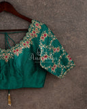 Rama Green Blouse with gold zardosi and pink thread work