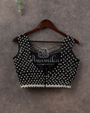 Black sleeveless blouse with all over pearl work - sleeves provided seperately