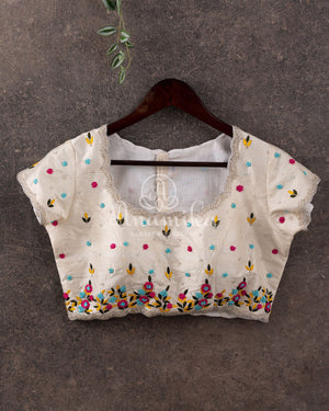 Off white blouse with multi color thread work
