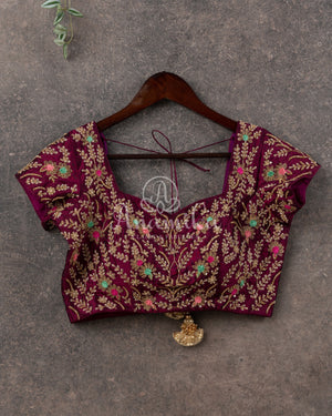 Maroon blouse with all over zardosi and thread work