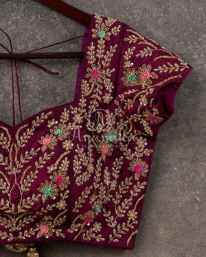 Maroon blouse with all over zardosi and thread work