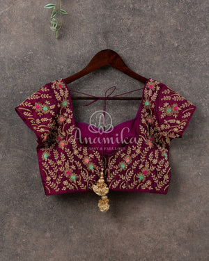 Maroon blouse with all over zardosi and thread work