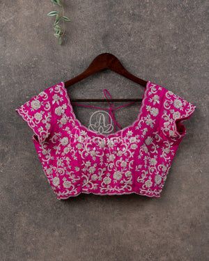 Hot Pink Bridal Blouse with all over silver zardosi work