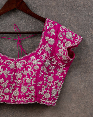 Hot Pink Bridal Blouse with all over silver zardosi work