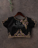 Black short sleeves blouse with multi color embroidery