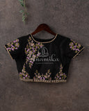 Black short sleeves blouse with multi color embroidery