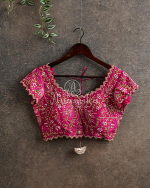 Hot Pink Bridal Blouse with all over gold zardosi work