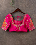 Pink blouse with intricate floral work embroidery in orange - absolutely stunning !