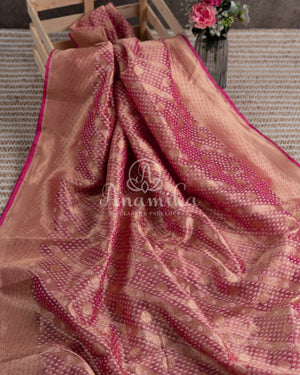 Pink Kora Tissue Saree with a stunning pink tissue blouse