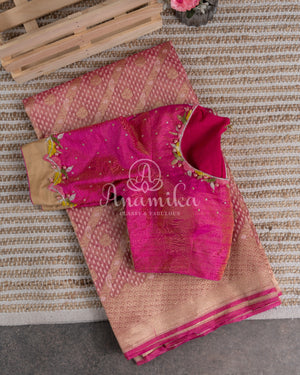 Pink Kora Tissue Saree with a stunning pink tissue blouse