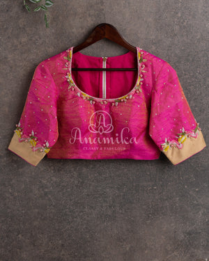 Pink Kora Tissue Saree with a stunning pink tissue blouse