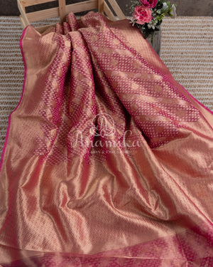 Pink Kora Tissue Saree with a stunning pink tissue blouse