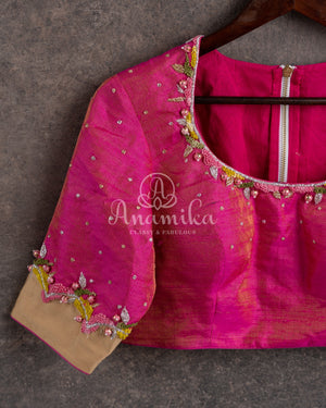Pink Kora Tissue Saree with a stunning pink tissue blouse