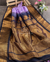 Gadwal pattu saree in a beautiful Lavender/ Dark Navy combo
