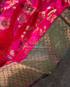 Hot Pink Chanderi pattu saree with a contrast dark green blouse