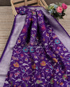 Purple Tusser Georgette saree with all over floral jaal, paired with a contrast mustard yellow blouse