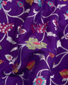Purple Tusser Georgette saree with all over floral jaal, paired with a contrast mustard yellow blouse