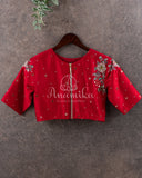 Red blouse with mirror and thread embroidery