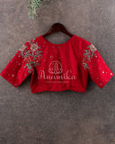 Red blouse with mirror and thread embroidery