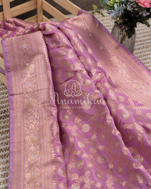 Lilac Banarasi Silk Saree with a contrast purple blouse