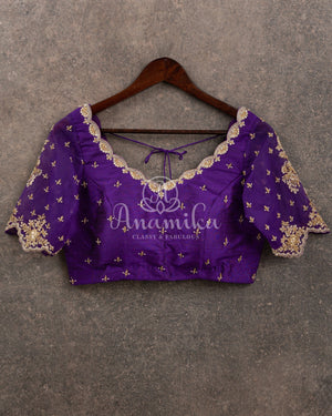 Lilac Banarasi Silk Saree with a contrast purple blouse