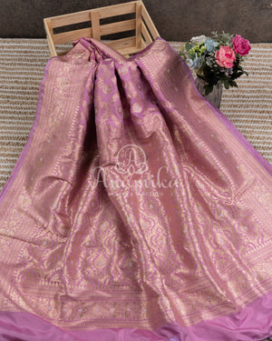 Lilac Banarasi Silk Saree with a contrast purple blouse