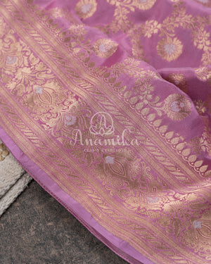 Lilac Banarasi Silk Saree with a contrast purple blouse