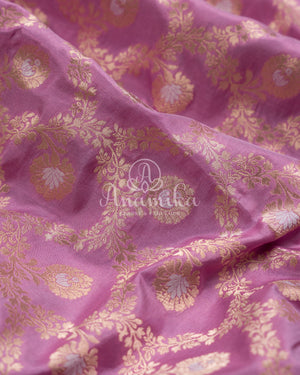 Lilac Banarasi Silk Saree with a contrast purple blouse
