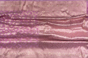 Lilac Banarasi Silk Saree with a contrast purple blouse