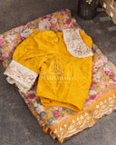 Sunshine Yellow Floral Georgette Sequins with a collar neck blouse