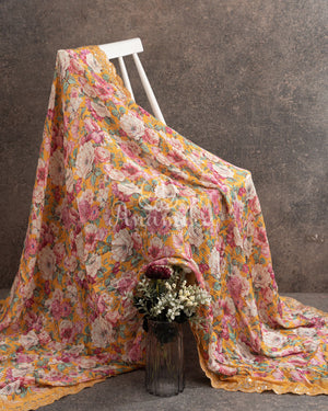 Sunshine Yellow Floral Georgette Sequins with a collar neck blouse