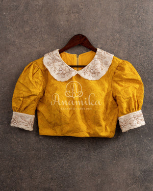 Sunshine Yellow Floral Georgette Sequins with a collar neck blouse