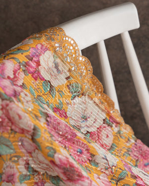Sunshine Yellow Floral Georgette Sequins with a collar neck blouse