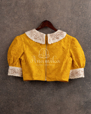 Sunshine Yellow Floral Georgette Sequins with a collar neck blouse