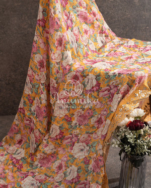 Sunshine Yellow Floral Georgette Sequins with a collar neck blouse